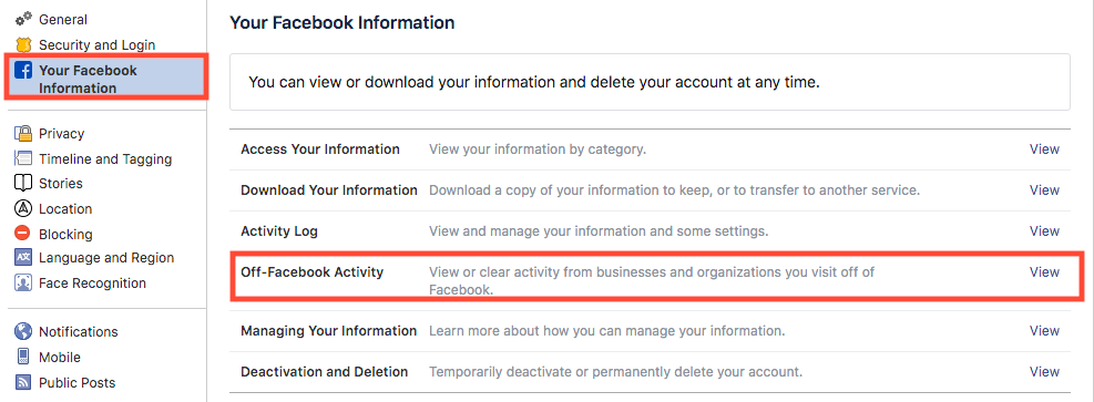 Facebook Data Privacy Settings - Off Facebook Activity