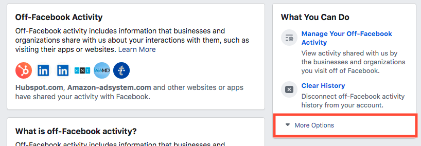 Off-Facebook Activity - More Settings